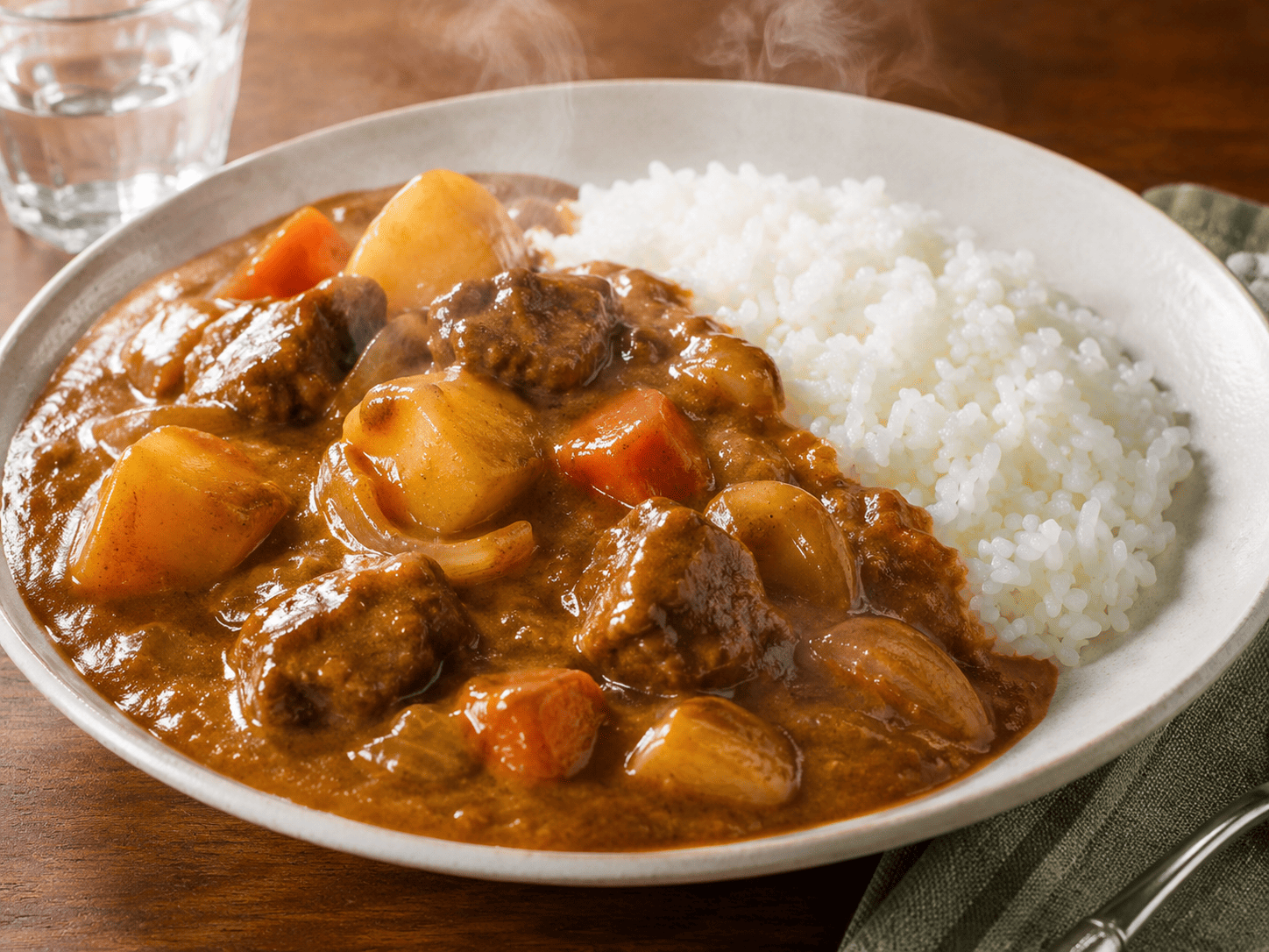 辛口カレーの盛り付け
